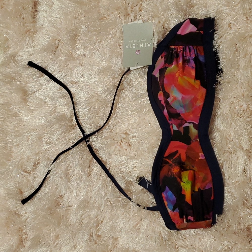 Athleta Multicolor Floral Bandeau Bikini Top with Navy Blue Trim